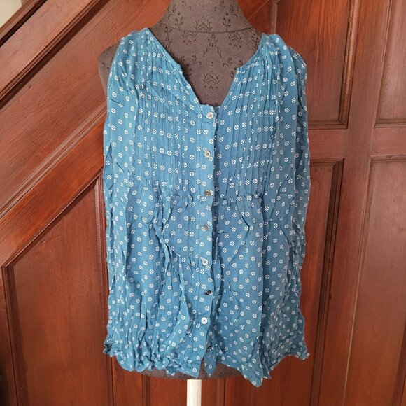 Sleeveless Blue Patterned Button-Down Blouse Size 1 By Torrid - Picture 1 of 4
